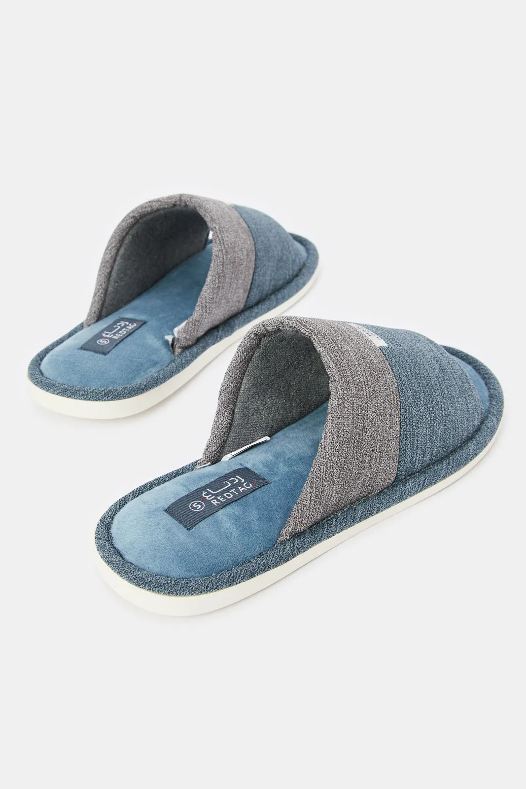 Men Blue And Grey Plain Slipper