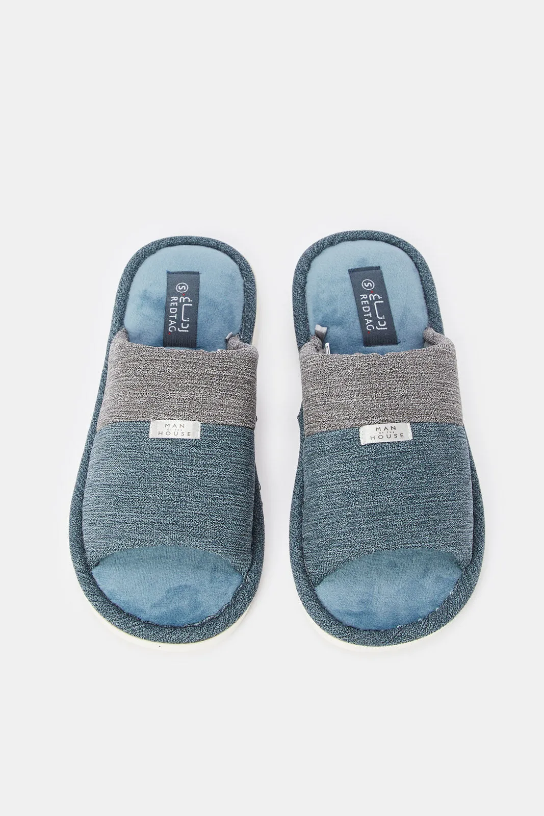 Men Blue And Grey Plain Slipper