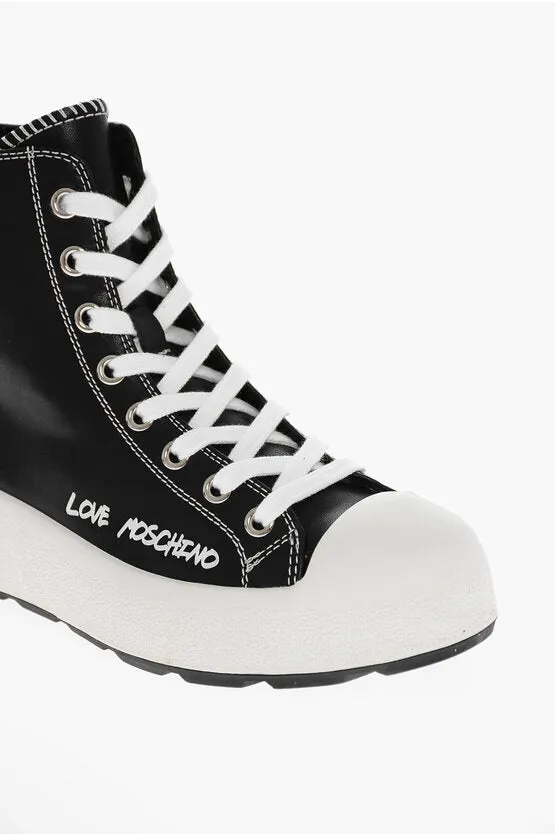 Moschino LOVE Leather High-Top Sneakers with Platform