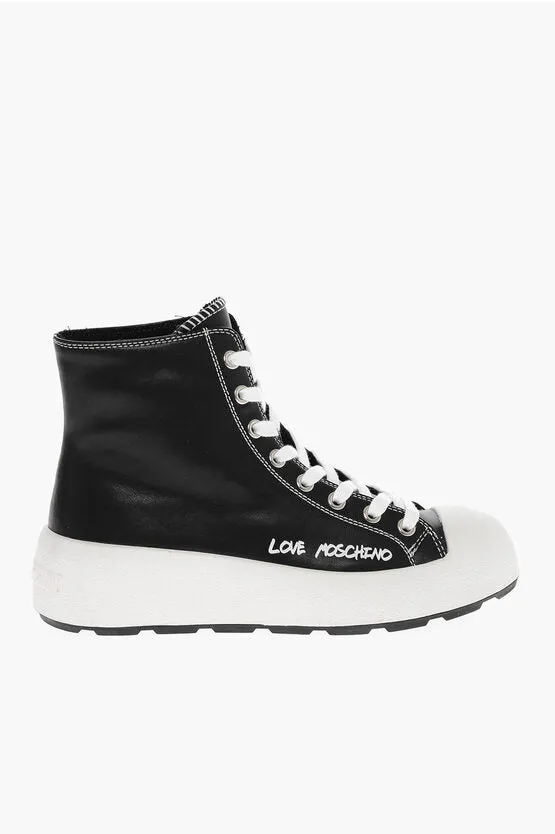 Moschino LOVE Leather High-Top Sneakers with Platform