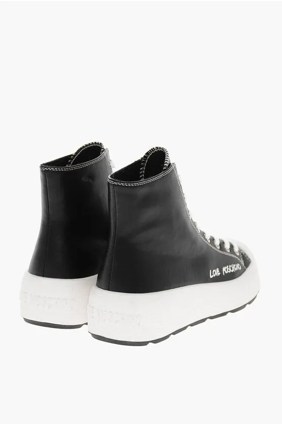 Moschino LOVE Leather High-Top Sneakers with Platform