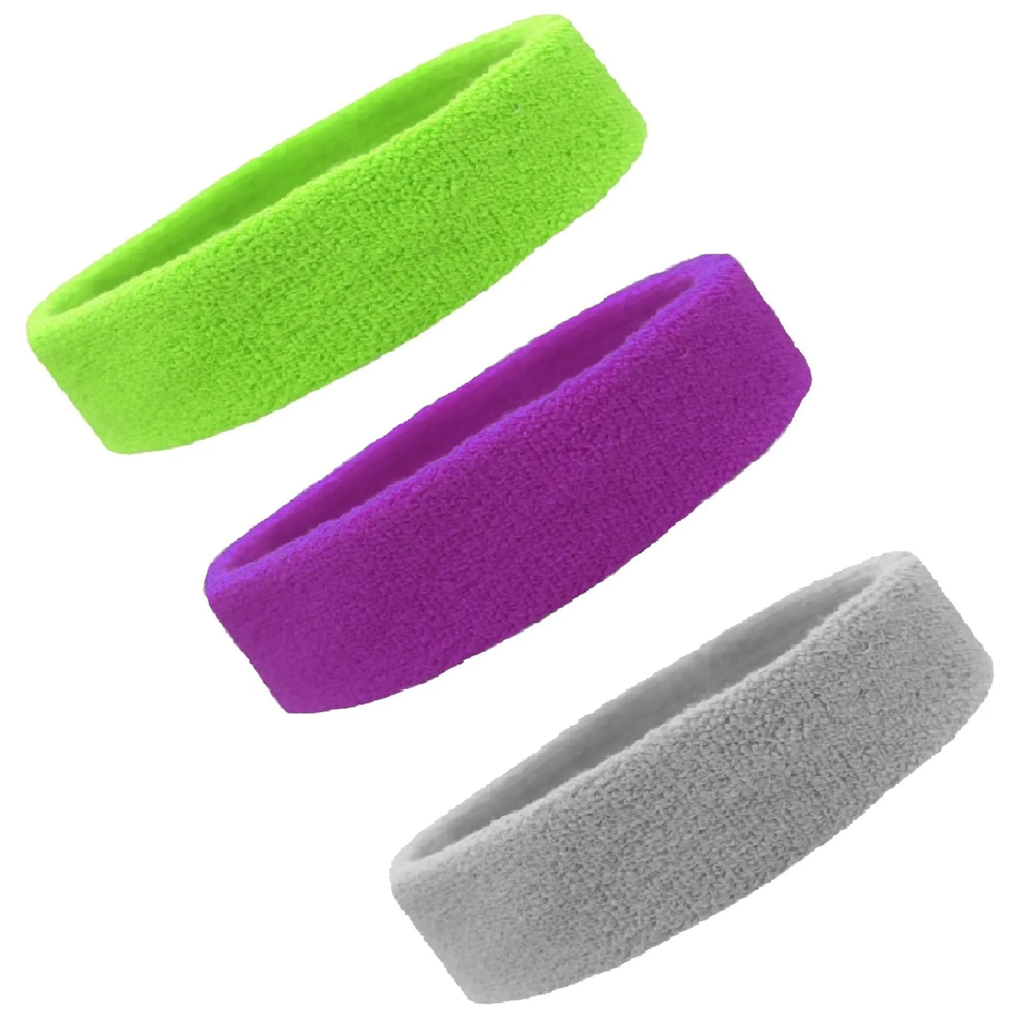 Neon Green Purple Gray Head Sweatbands - 3 Pack