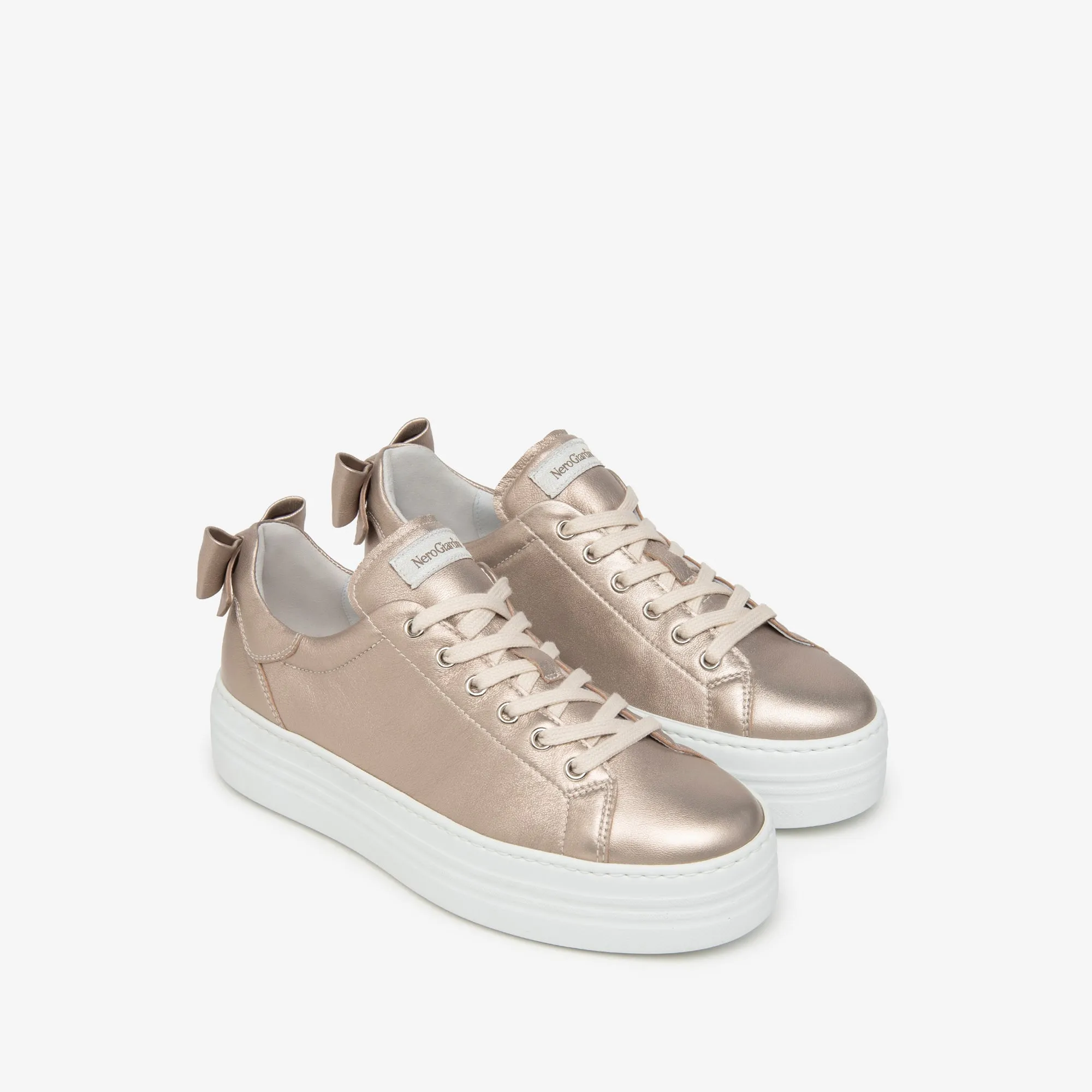 NeroGiardini Metallic Leather Trainer with Bow Detail