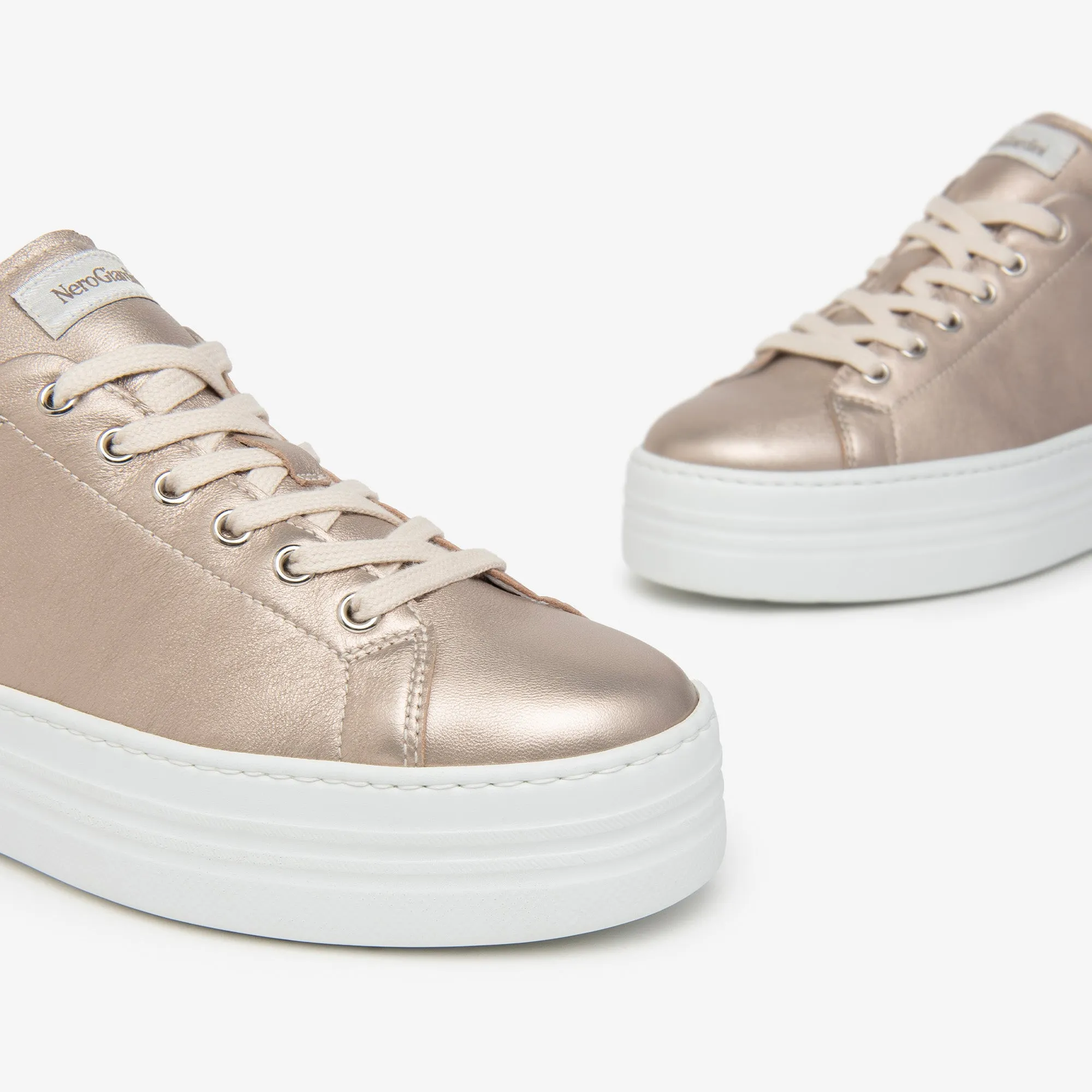 NeroGiardini Metallic Leather Trainer with Bow Detail