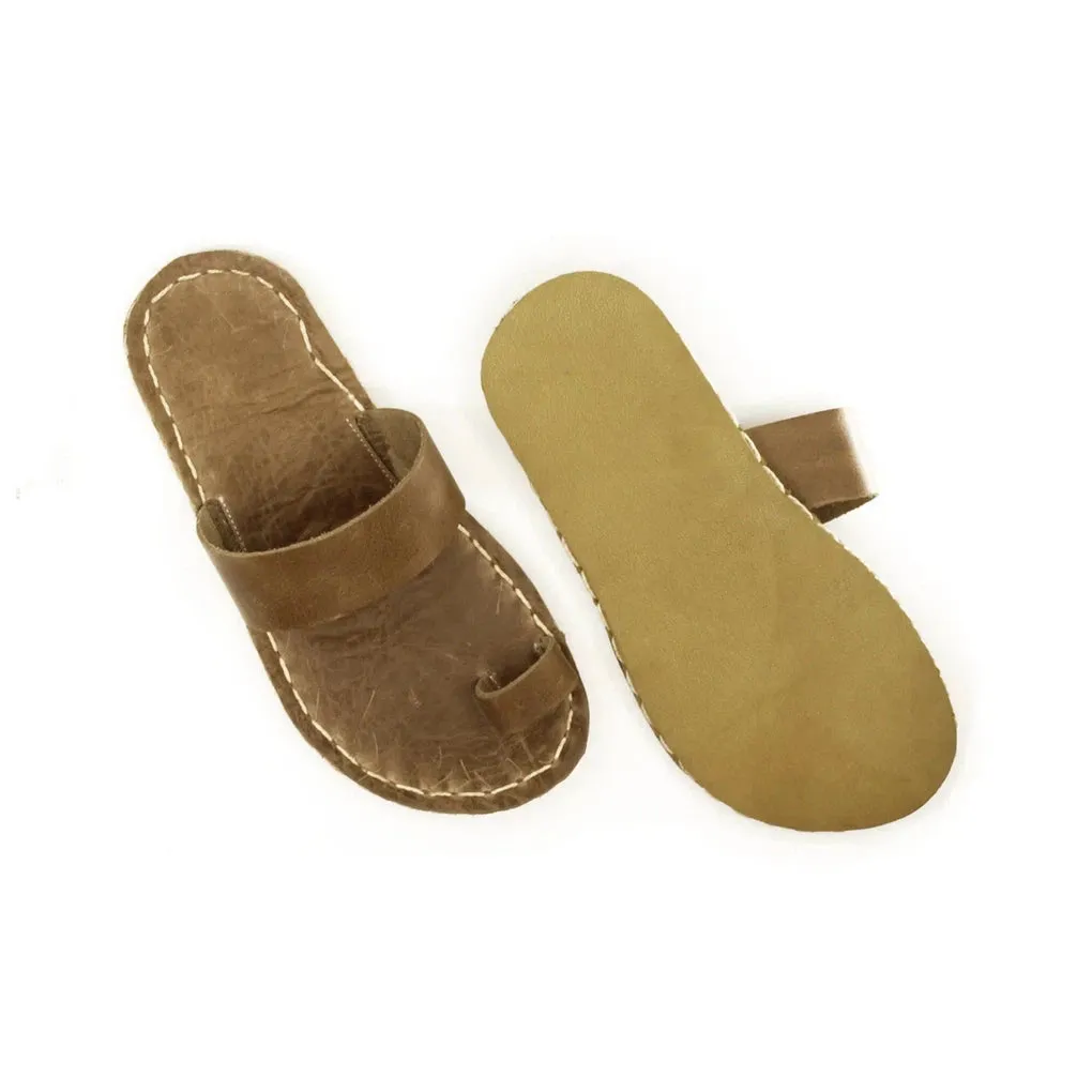 One-toe Leather Slipper - Light Brown