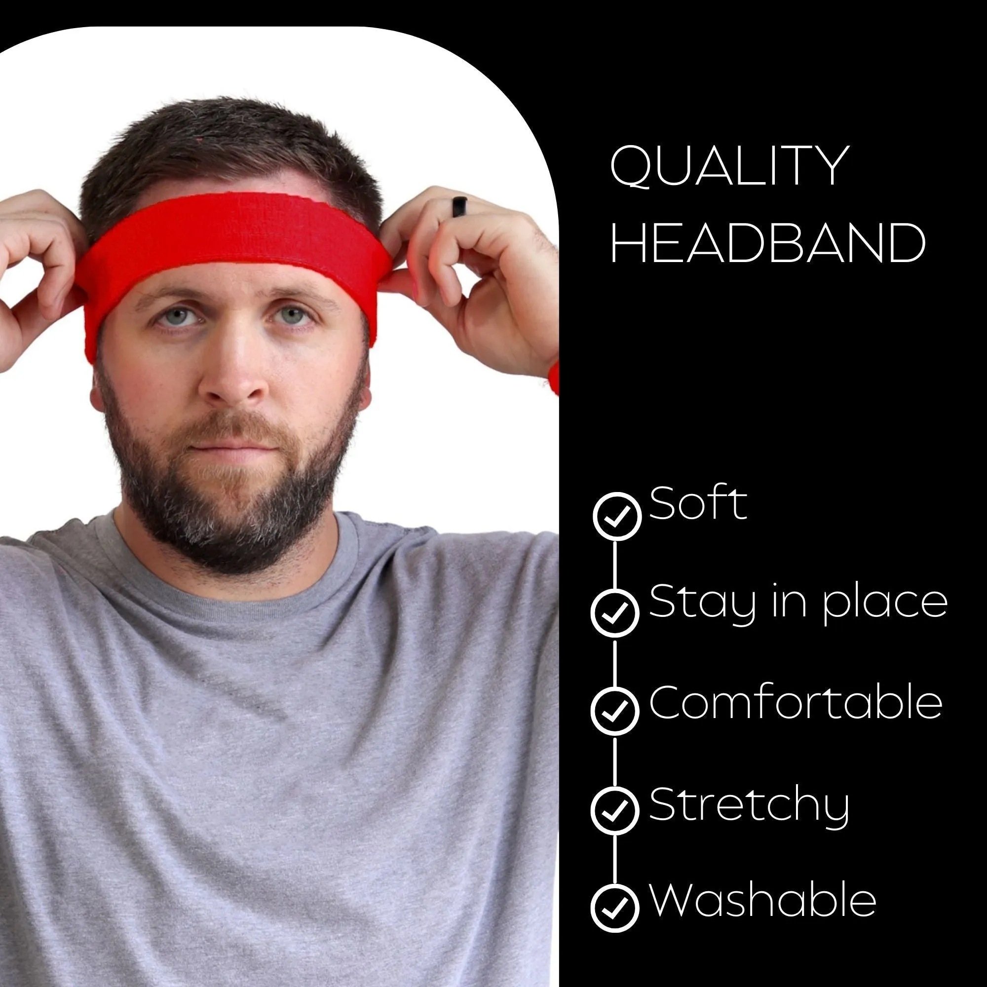 Red Gray Black Head Sweatbands - 3 Pack