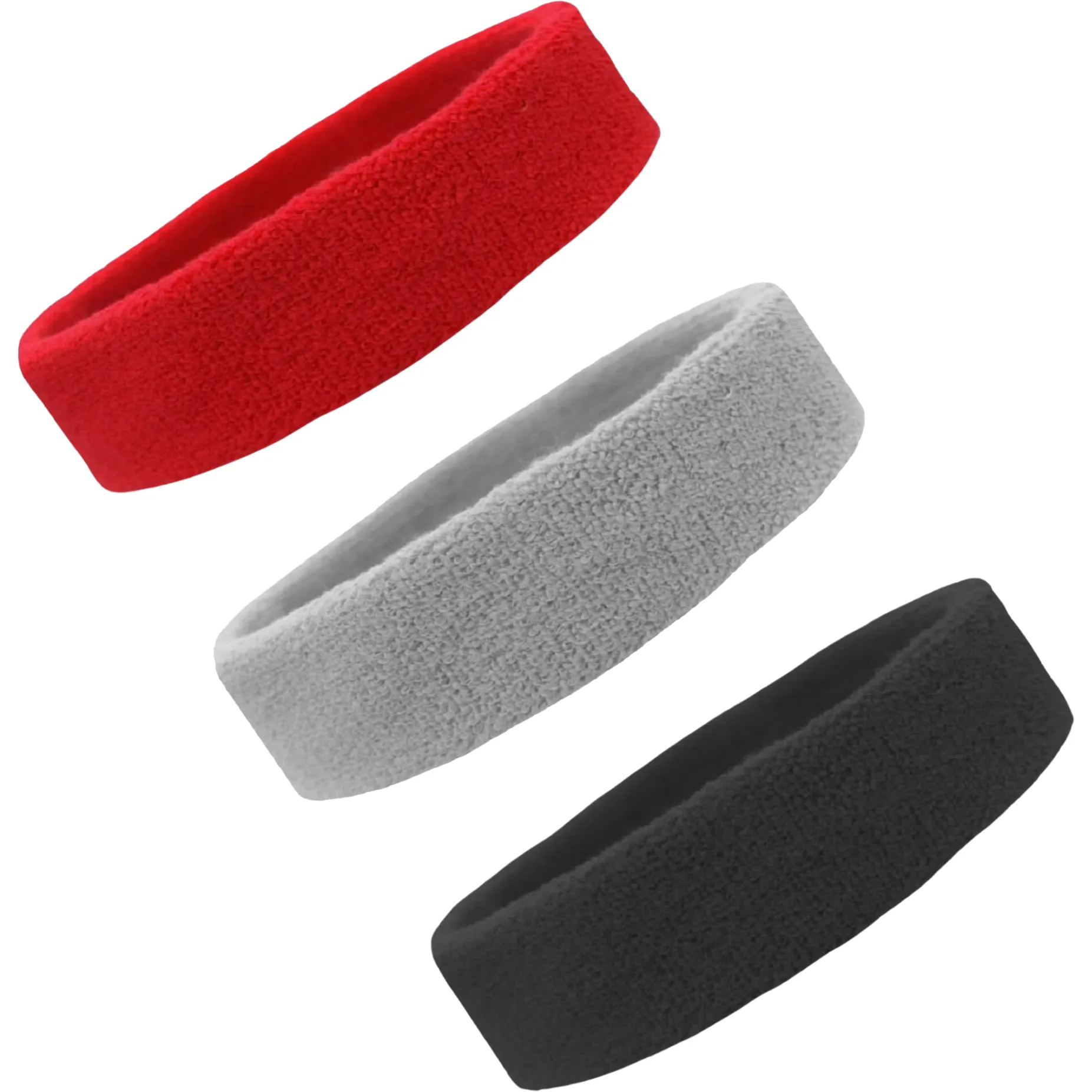 Red Gray Black Head Sweatbands - 3 Pack