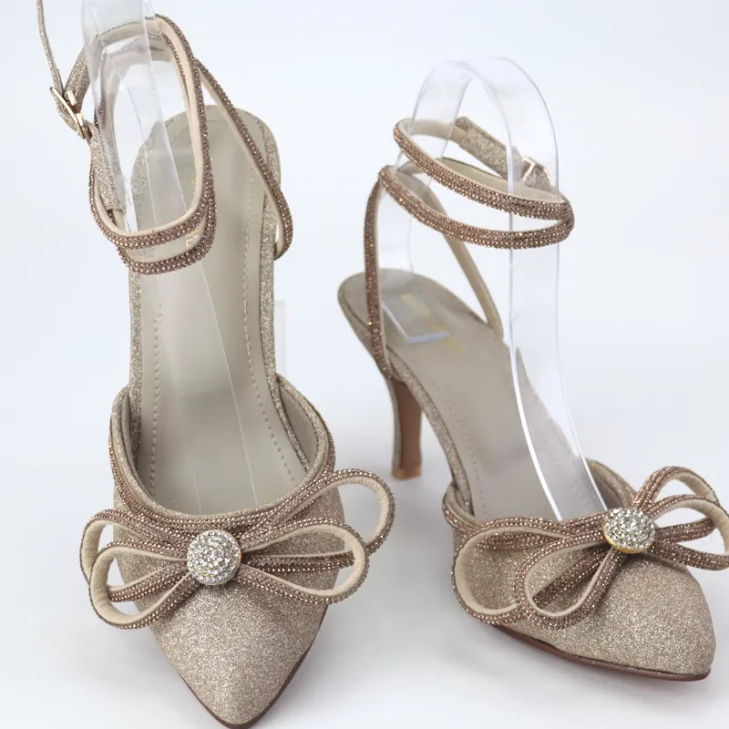 Rhinestone Bow Lace Up Heels