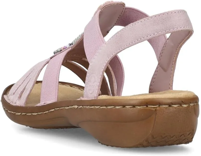 Rieker 60801 pink beaded elastic cushioned footbed slip on sandal