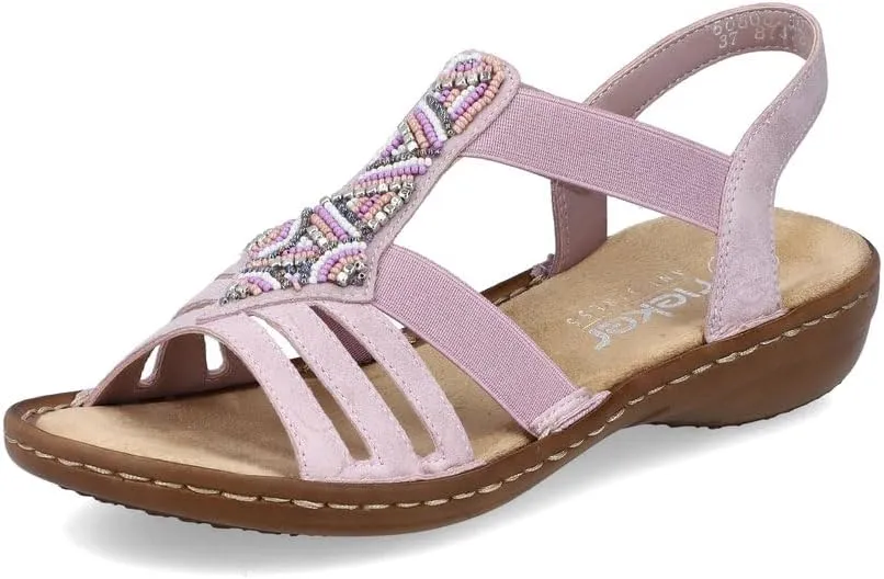 Rieker 60801 pink beaded elastic cushioned footbed slip on sandal