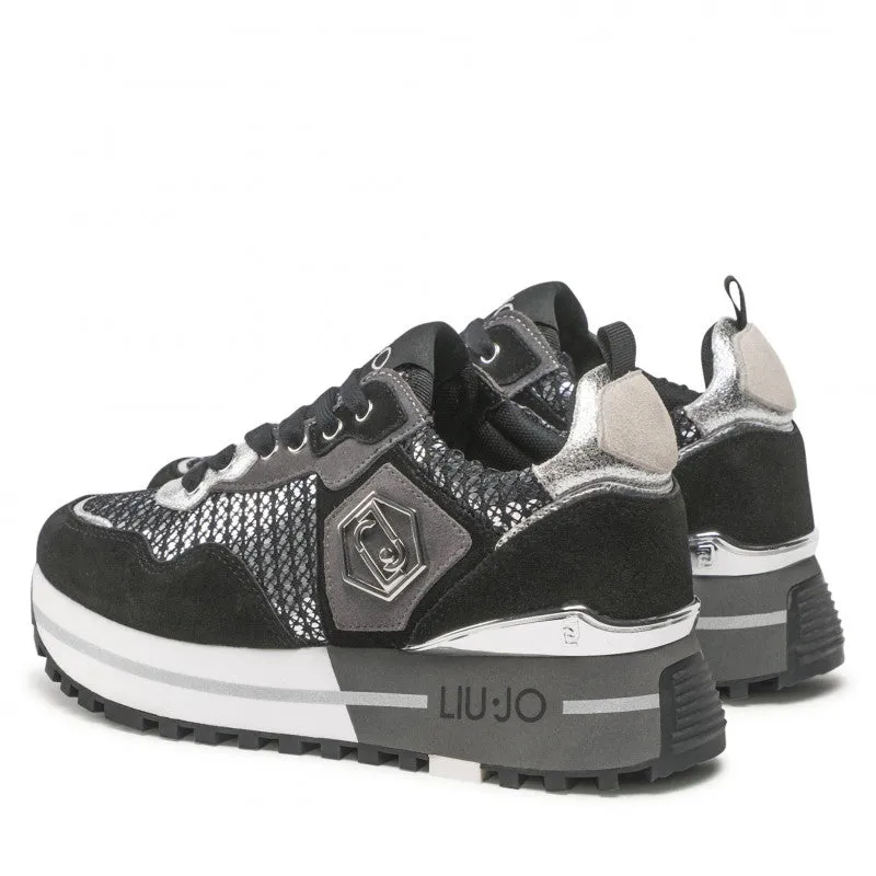 Scarpe Donna LIU JO Sneakers Platform Maxi Wonder 01 in Suede e Paillettes colore Nero e Silver