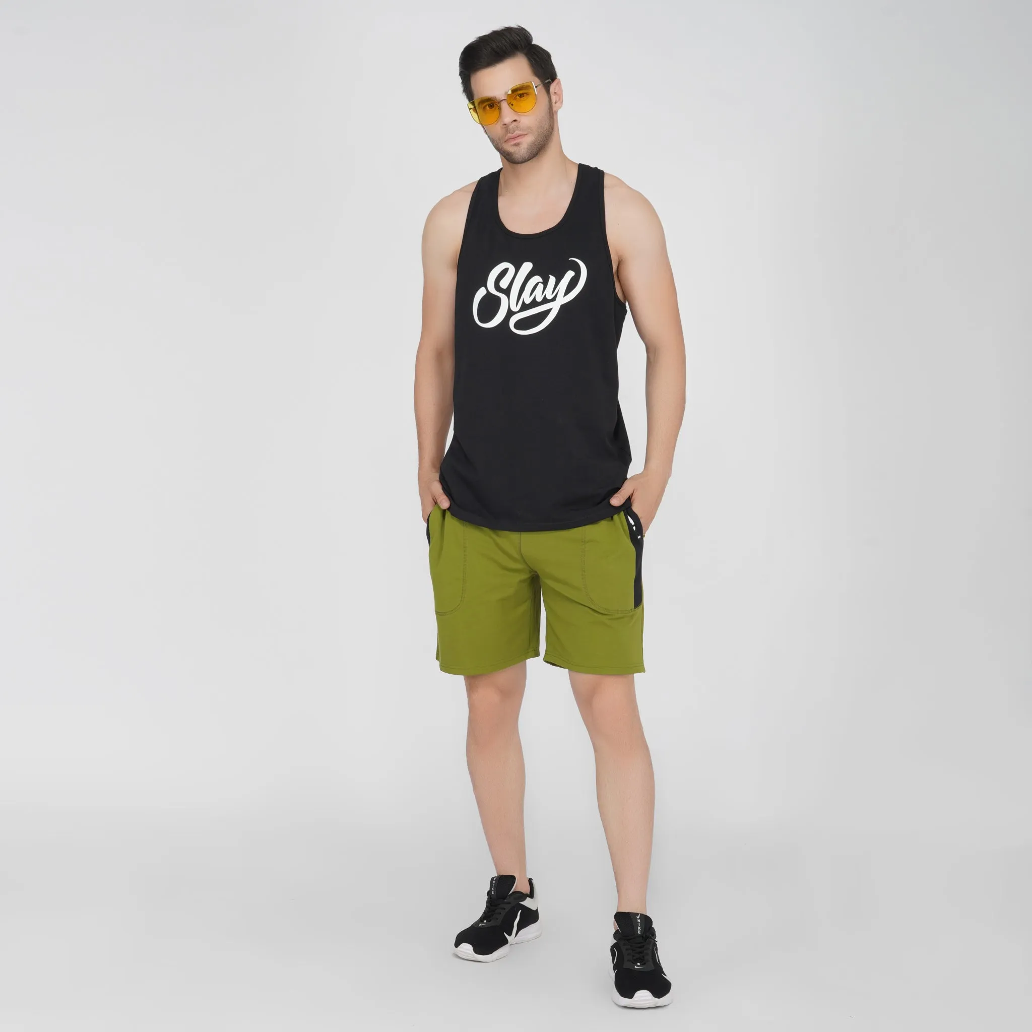 SLAY. Men's Activewear Black Printed Vest