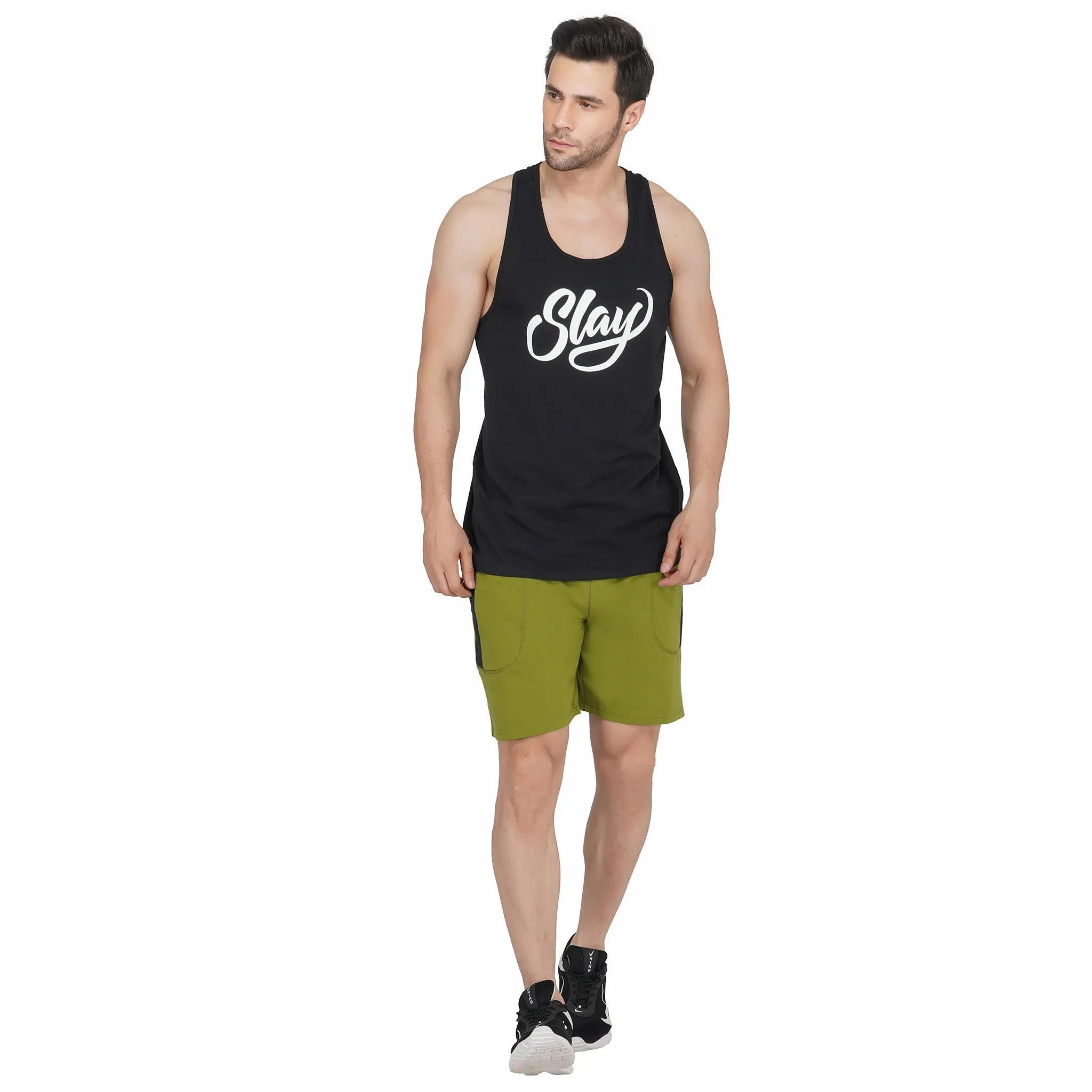 SLAY. Men's Activewear Black Printed Vest