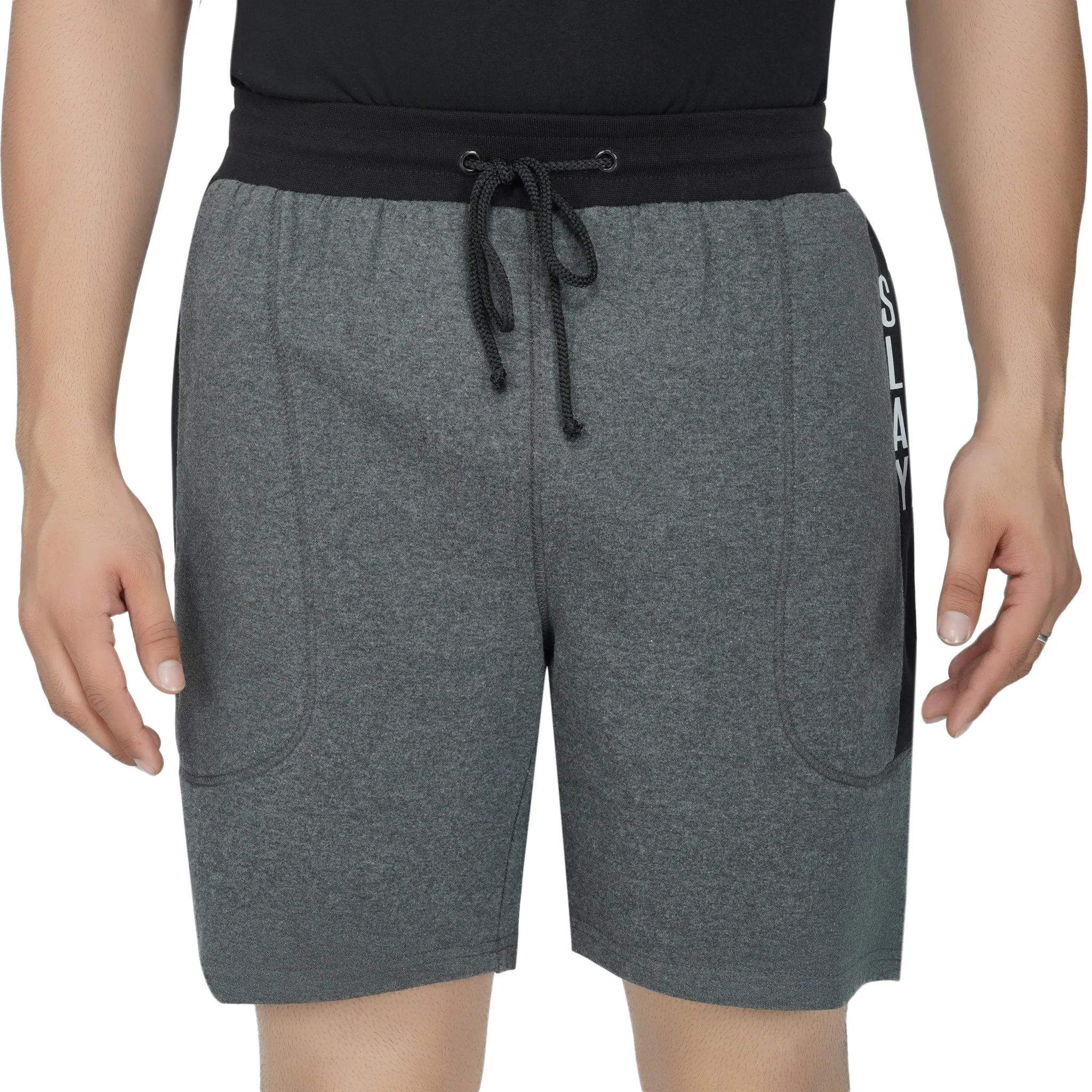 SLAY. Men's Dark Grey Activewear Sports Shorts with Black Stripes