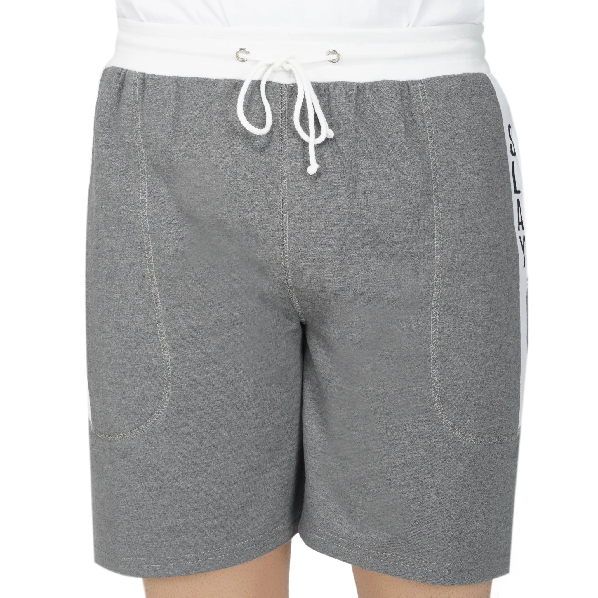 SLAY. Men's Light Grey Activewear Sports Shorts with White Stripes