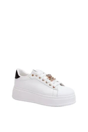 TEEK - Bejeweled Lace White Platform Sneakers