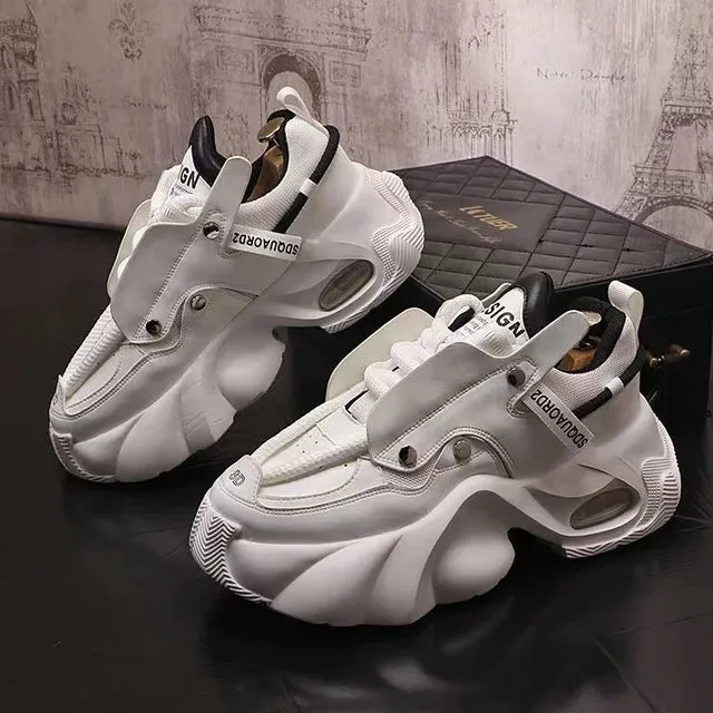 Thick Platform Artificial Leather Sneakers