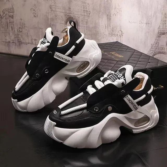 Thick Platform Artificial Leather Sneakers