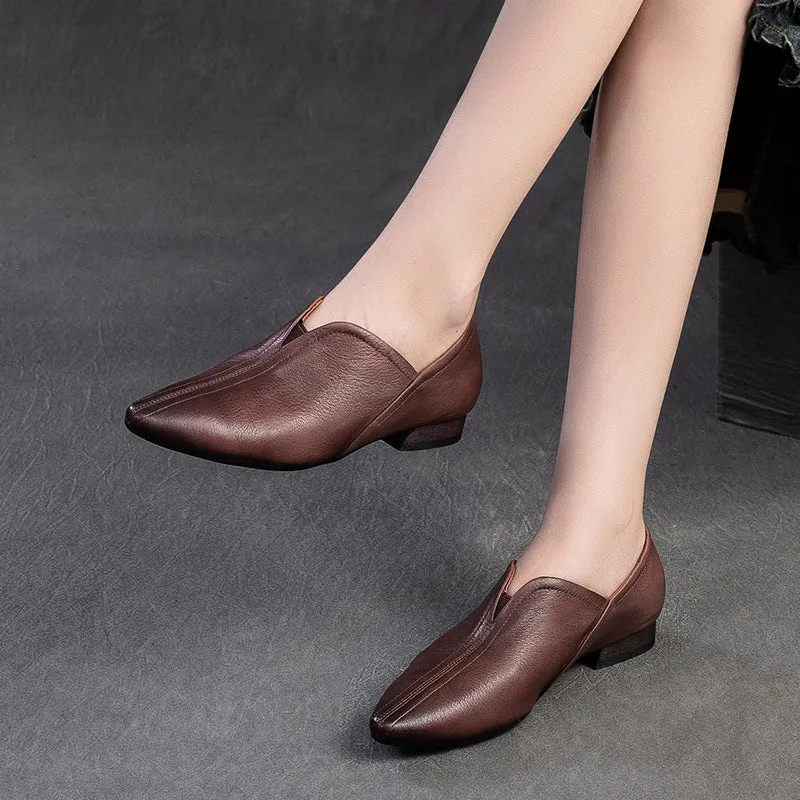 Women Minimalism Retro Leather Pointed Toe Casual Shoes