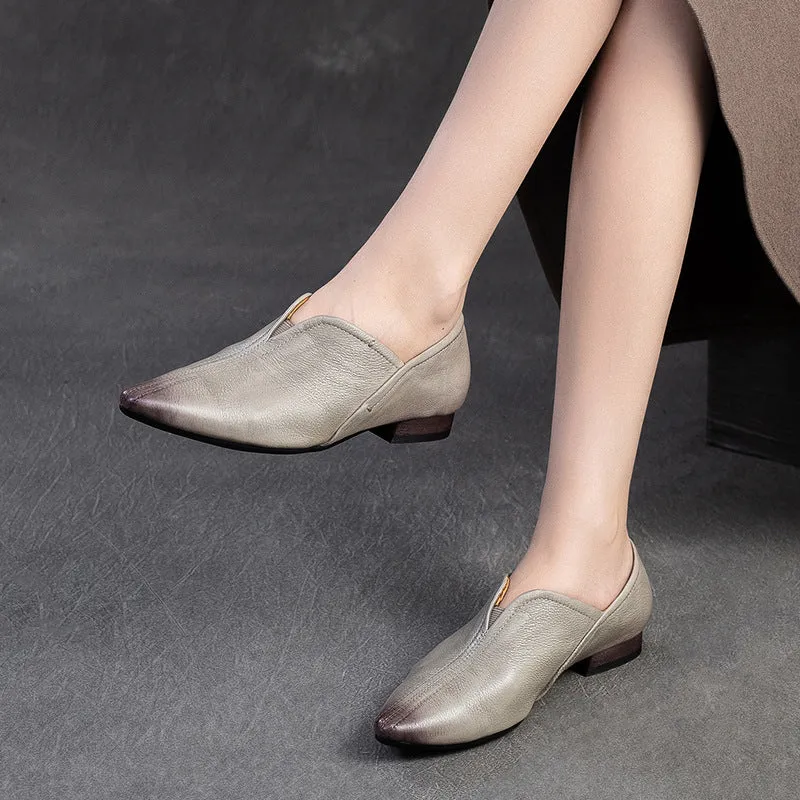 Women Minimalism Retro Leather Pointed Toe Casual Shoes