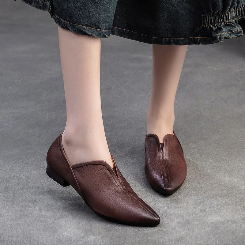 Women Minimalism Retro Leather Pointed Toe Casual Shoes