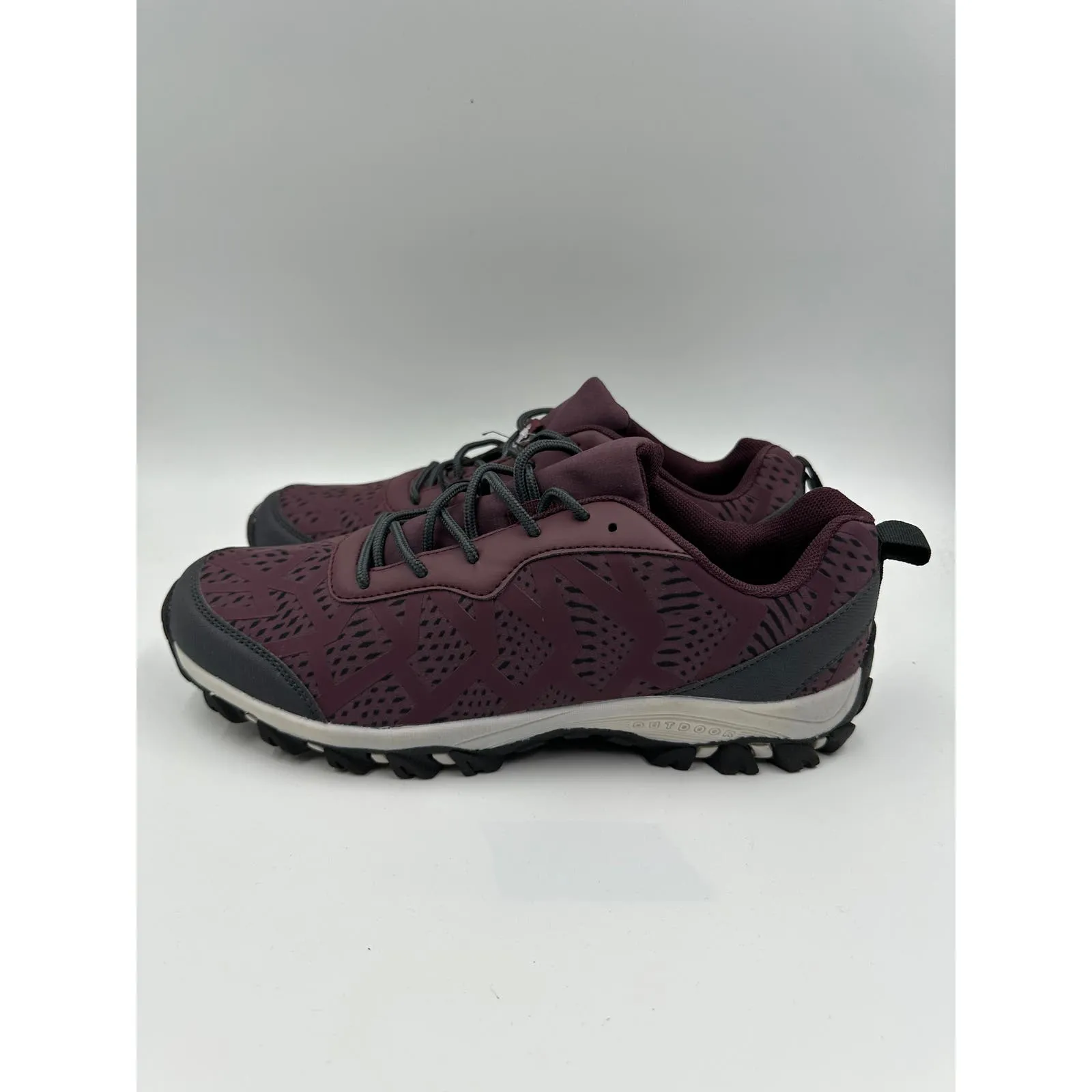 Women's Size 11, Burgundy and Black Low Top Hikers with Rugged Toe Cap and Tread